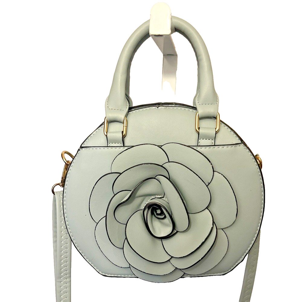 Flower Purse Pale Baby Blu Faux Vegan Leather Faux Leather Satchel Handbag Strap